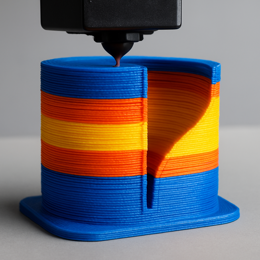 Grafikquerschnitt eines gedruckten Objekts, die einzelne Schichten und die Schichtfolge zeigt