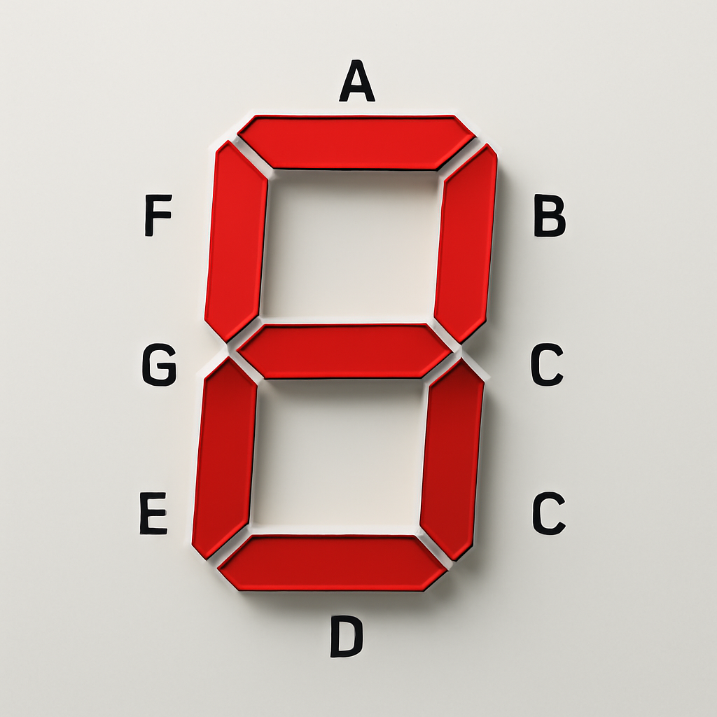 Diagramm einer 7-Segmentanzeige mit A-G Segments