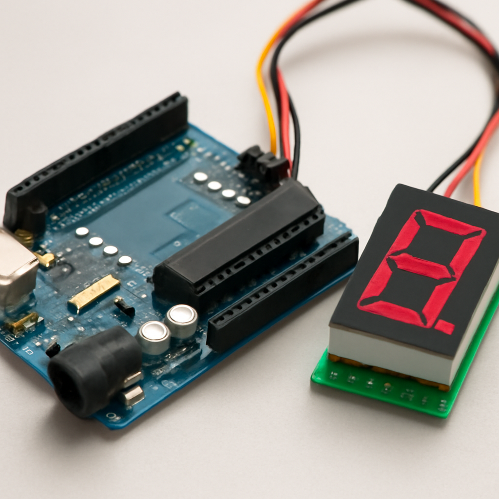 Mikrocontroller-Board neben Grafik-Display