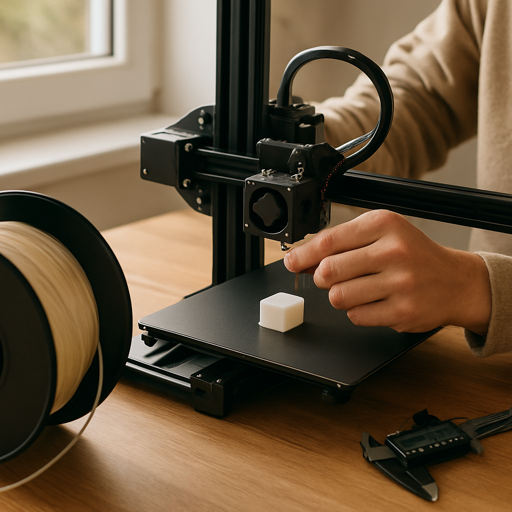Erste Druck-Session vorbereitet: Draht, Filament, Basisdruck