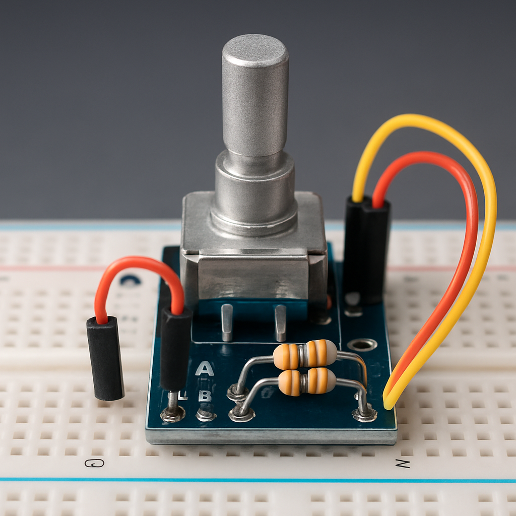 KY-040 Encoder mit A/B-Signalen sichtbar
