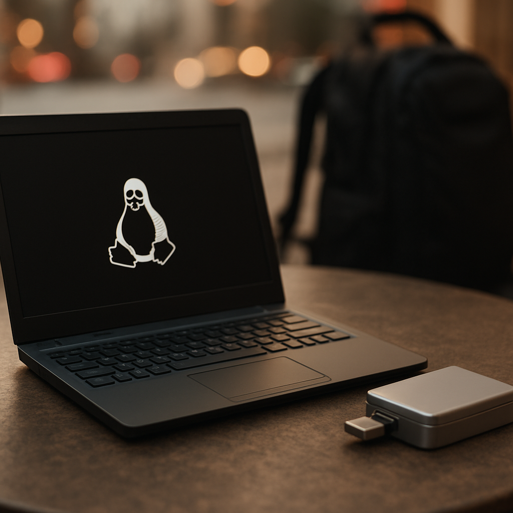 Mobiler Sicherheits-Arbeitsplatz mit Laptop und Schutzbox
