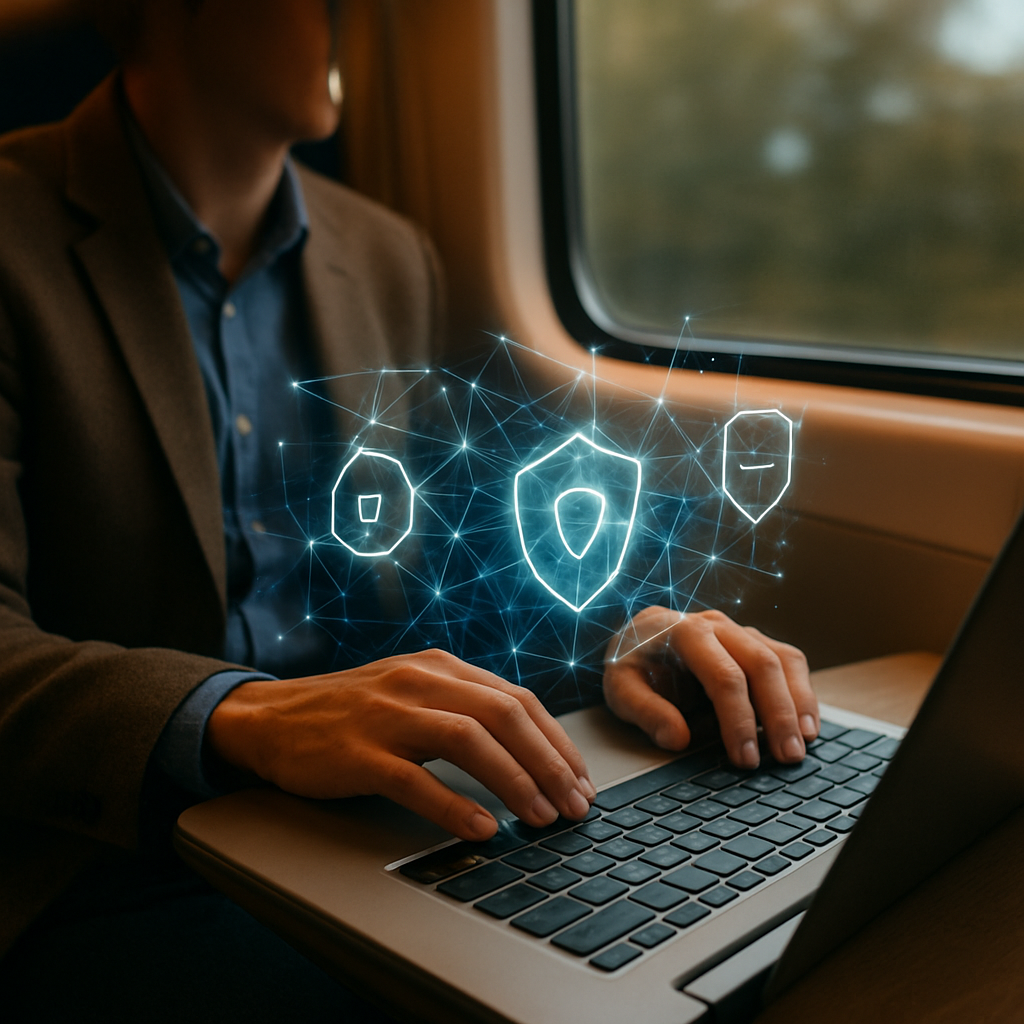 Zug-Arbeitsplatz mit VPN-Schutz und Firewall-Visualisierung