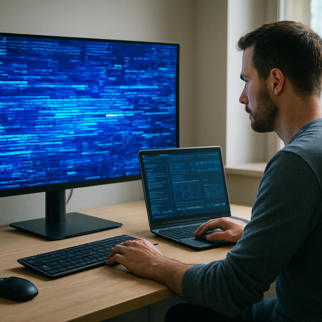 Blaues Bildschirmbild ohne lesbaren Text