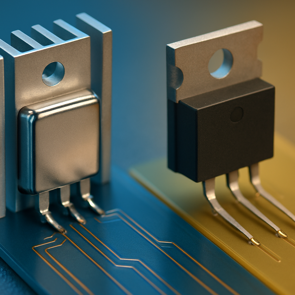 Detailaufnahme von MOSFET- und BJT-Powerpaketen.