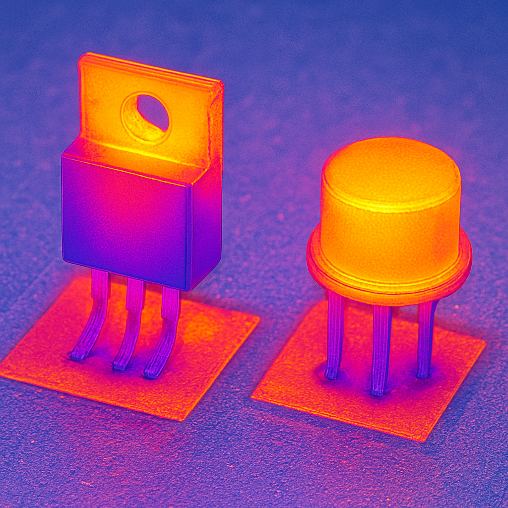 Temperaturverteilung zwischen MOSFET und BJT bei Last.