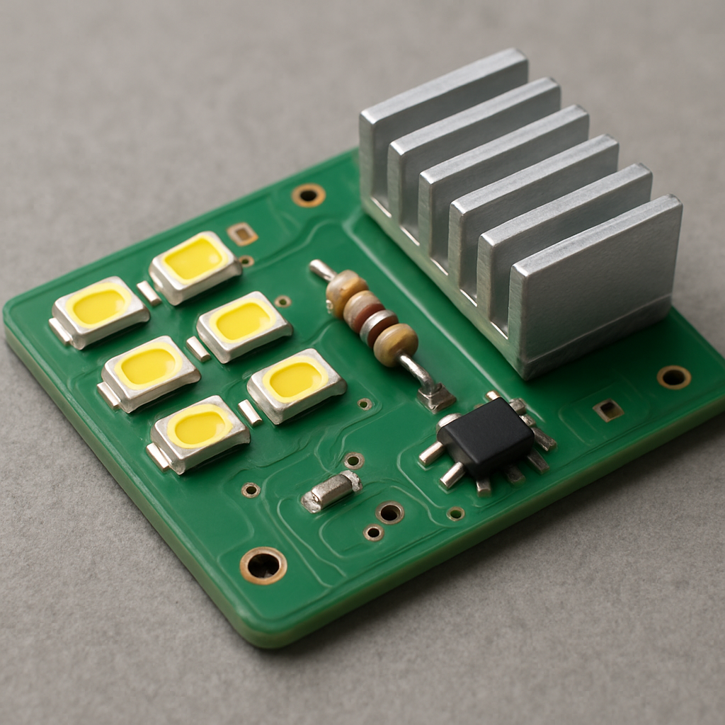 LED-Treiberboard mit Strombegrenzung und Kühlkörper
