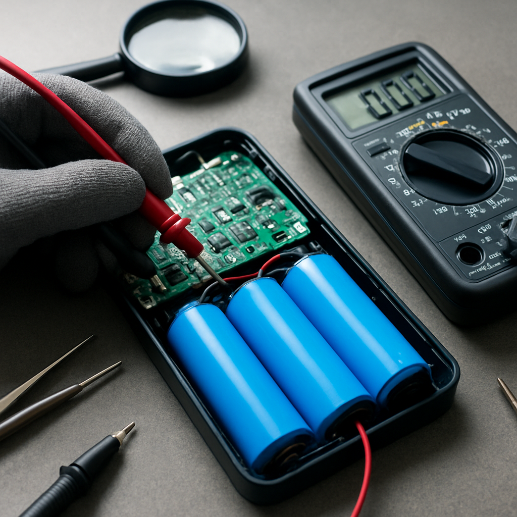Systematische Schadensanalyse am geöffneten Powerbank-Innenleben