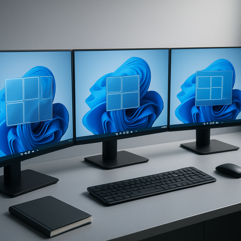 Multimonitor-Workstation mit separaten Desktops und individuellen Hintergründen