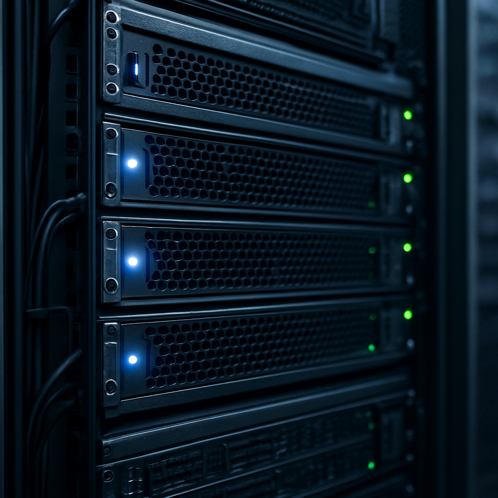 Detailaufnahme eines ARM-Server-Racks im Rechenzentrum